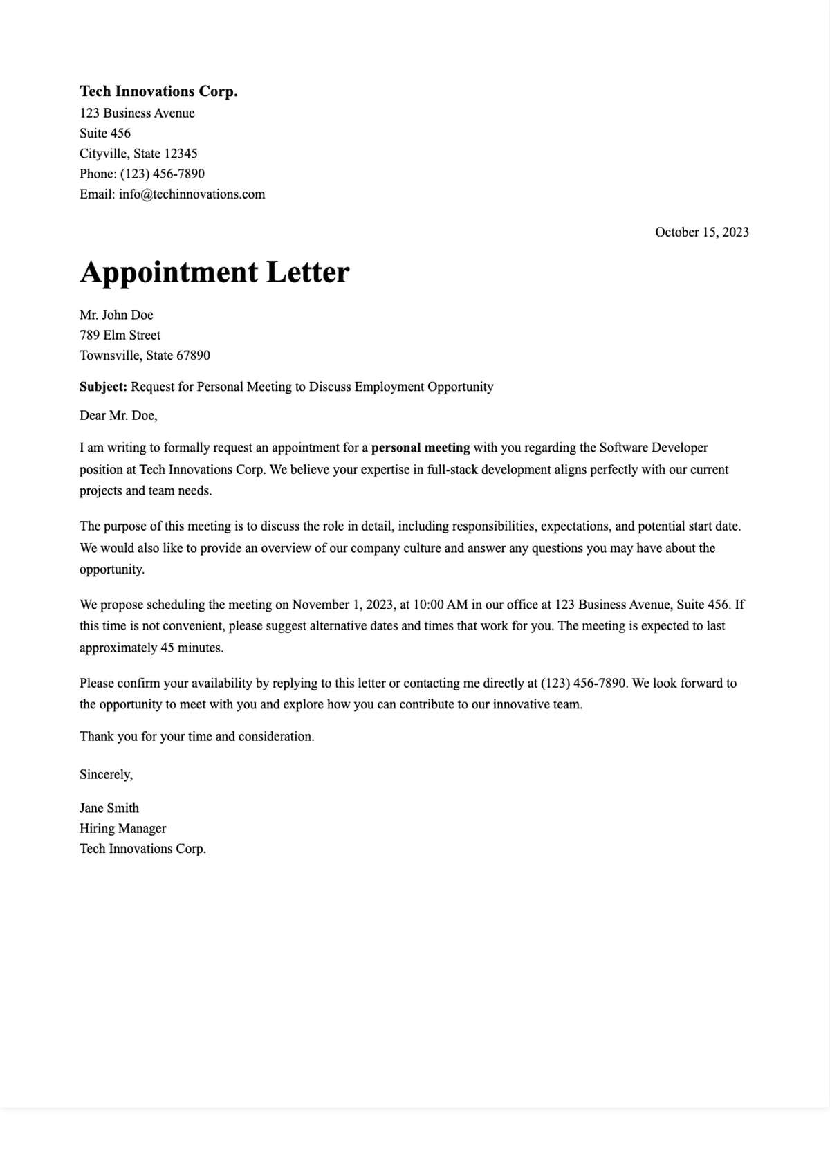 Formal request for meeting appointment letter sample_variant_1